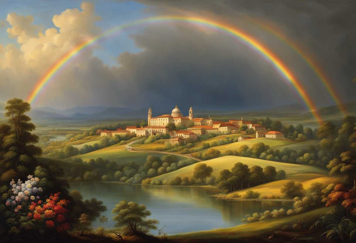 Vibrant-rainbow-arching-over-a-serene-landscape-symbolizing-divine-promise-and-mercy-highly-detail_yjow