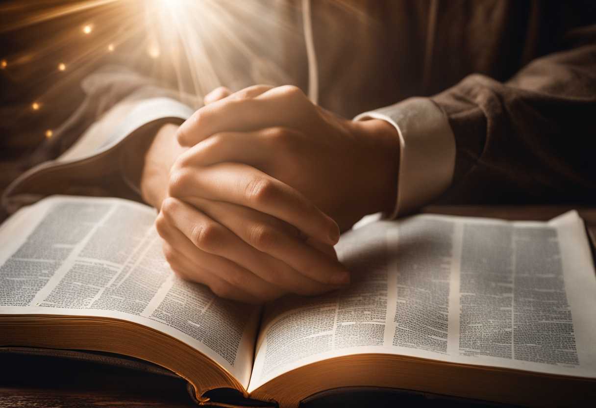 Open-Bible-with-glowing-pages-serene-atmosphere-individuals-in-prayer-spiritual-awakening-divine_xinp