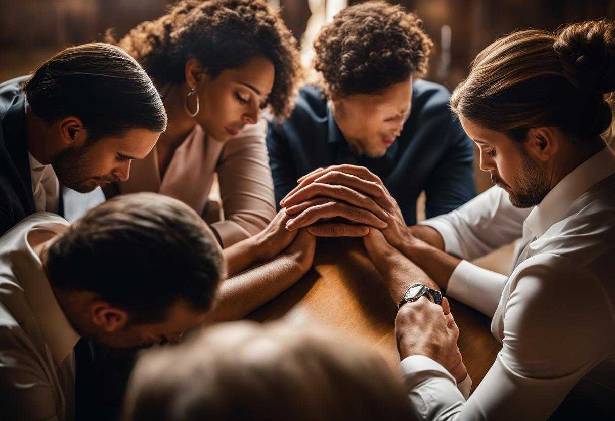 group-of-colleagues-in-a-workplace-setting-gathered-in-a-circle-heads-bowed-in-a-moment-of-prayer-_mmsl