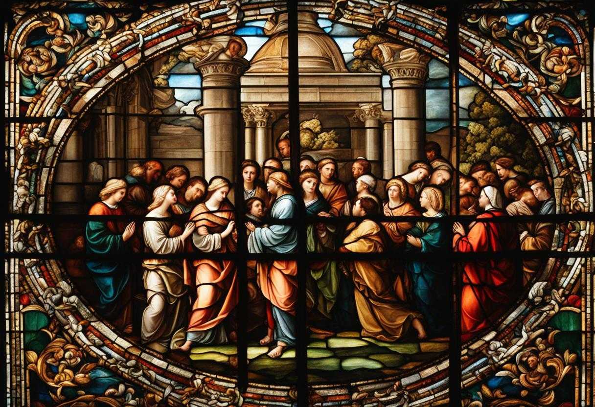 group-of-people-praying-solemn-reverence-stained-glass-windows-serene-atmosphere-spiritual-unit