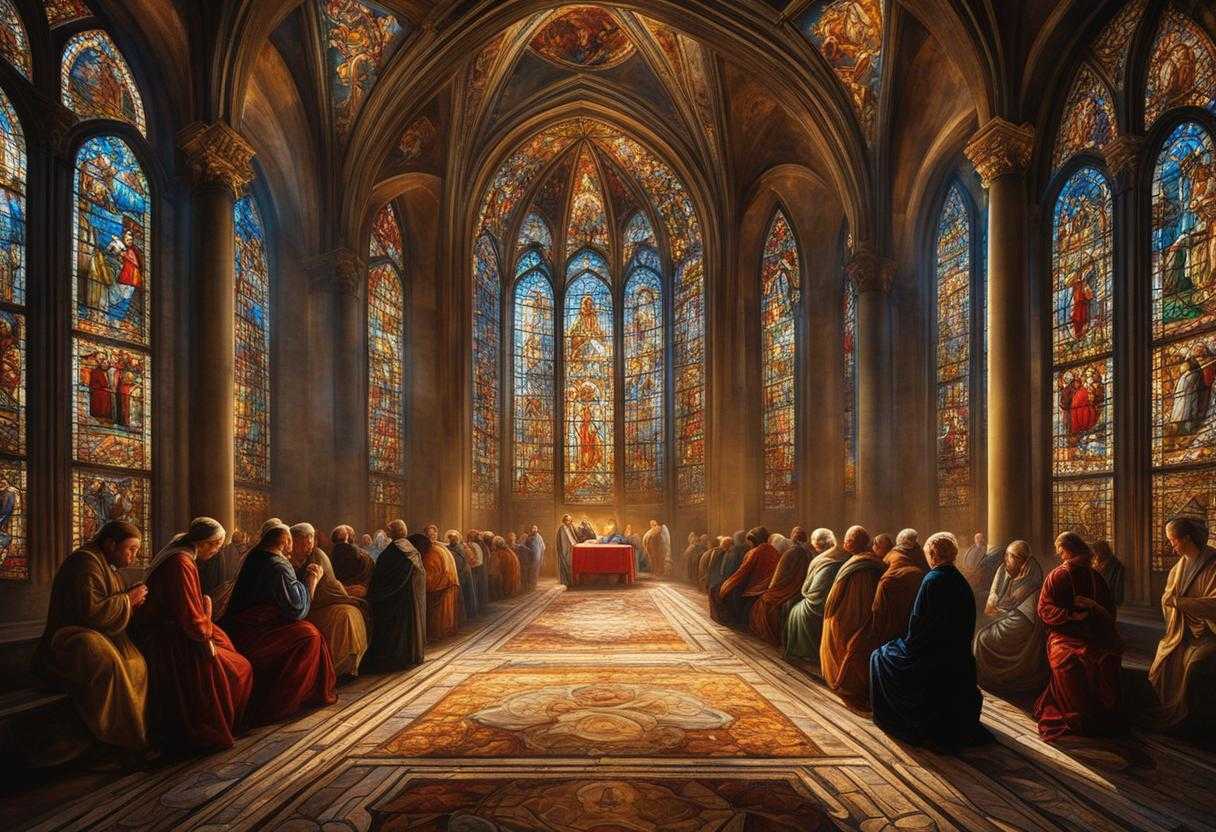 group-of-people-praying-solemn-reverence-stained-glass-windows-serene-glow-tranquility-spiritua