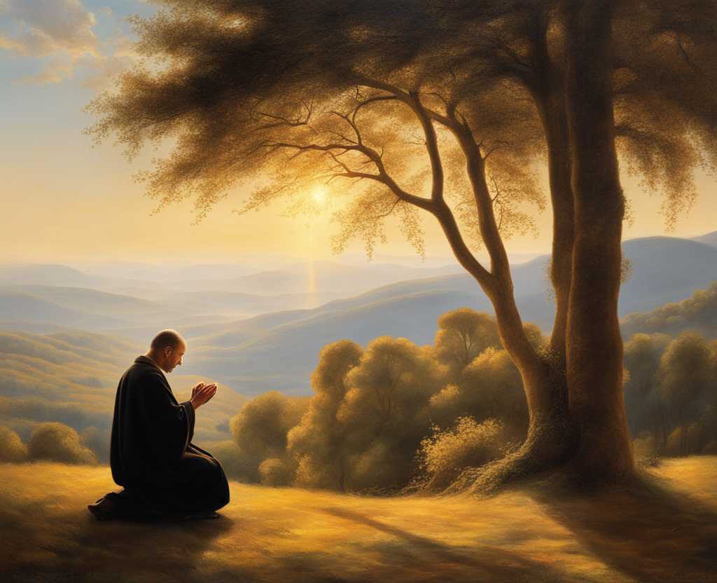 serene-landscape-and-person-in-prayer-golden-light-quiet-devotion-Matthew-6-33-34-surrender-and-