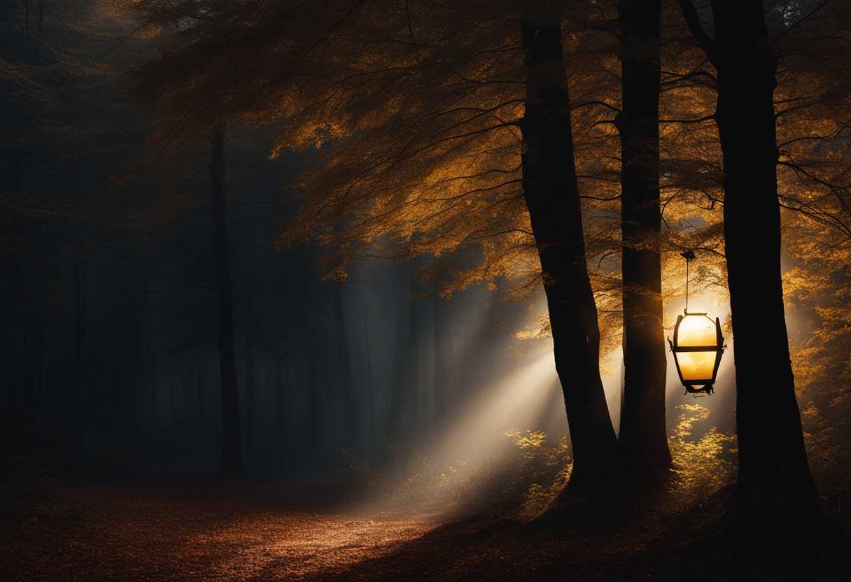 A-glowing-lantern-in-a-dark-forest-casting-warm-light-symbolizing-hope-amidst-shadows_gpri