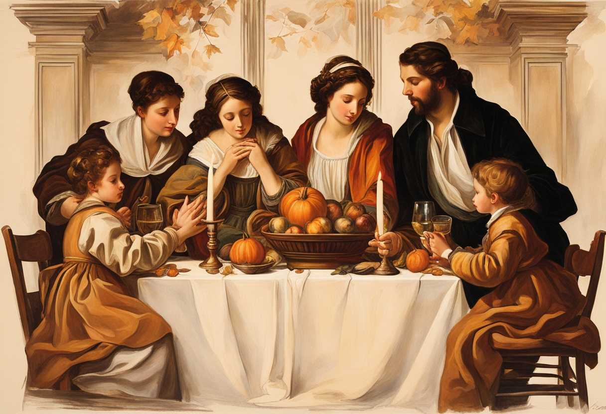 Family-gathered-around-a-table-hands-clasped-in-prayer-autumn-decorations-warm-candlelight-glow_etiu