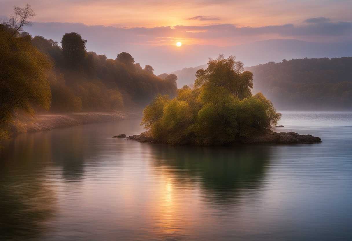 Serene-landscape-at-dusk-gentle-waves-lapping-soft-light-peaceful-ambiance-tranquil-reflection-_sign
