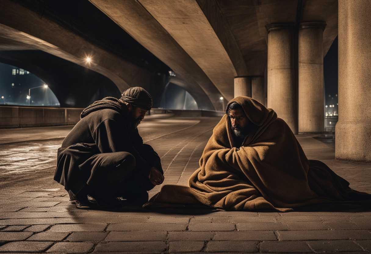 Compassionate-figure-offering-warm-blankets-to-homeless-individuals-under-a-city-bridge-soft-lighti_gguq