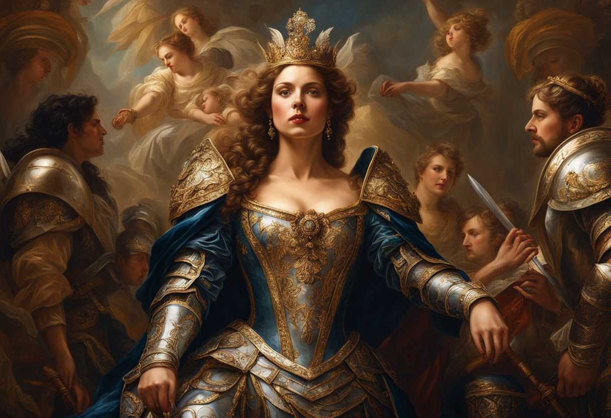 Regal-queen-in-ornate-armor-surrounded-by-brave-warriors-inspiring-courage-dramatic-lighting-epi_pxmt
