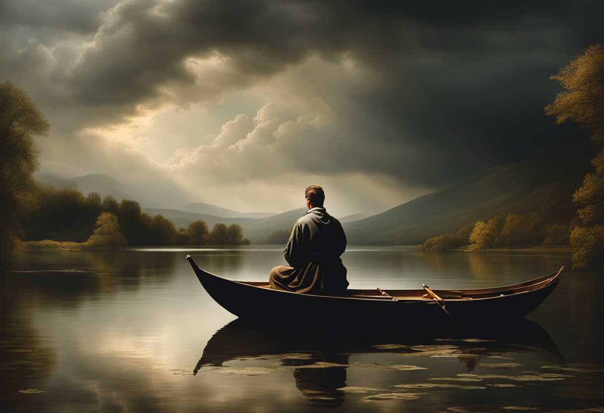 Calm-figure-meditating-by-a-tranquil-lake-surrounded-by-stormy-skies-peaceful-aura-high-detail_qlsj