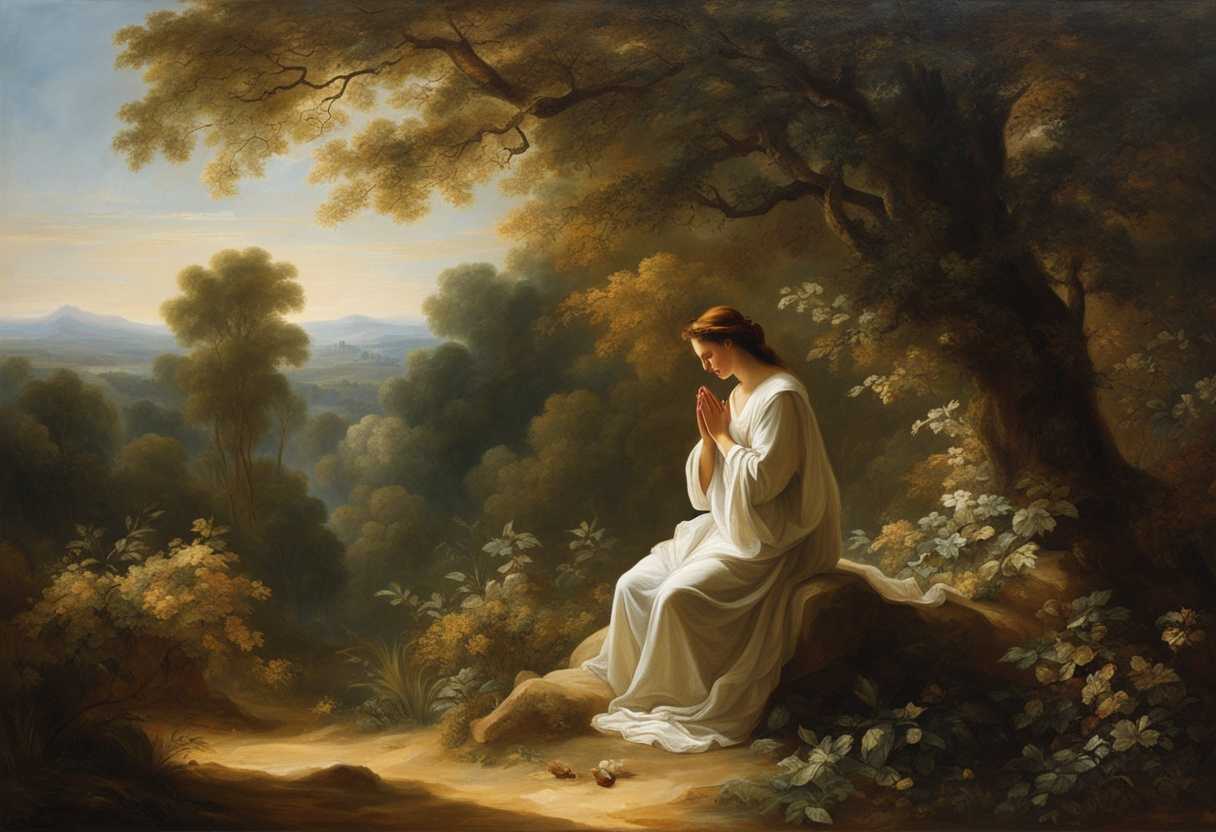 Serene-landscape-gentle-sunlight-filtering-through-trees-peaceful-figure-in-prayer-tranquil-atmos_lmfd