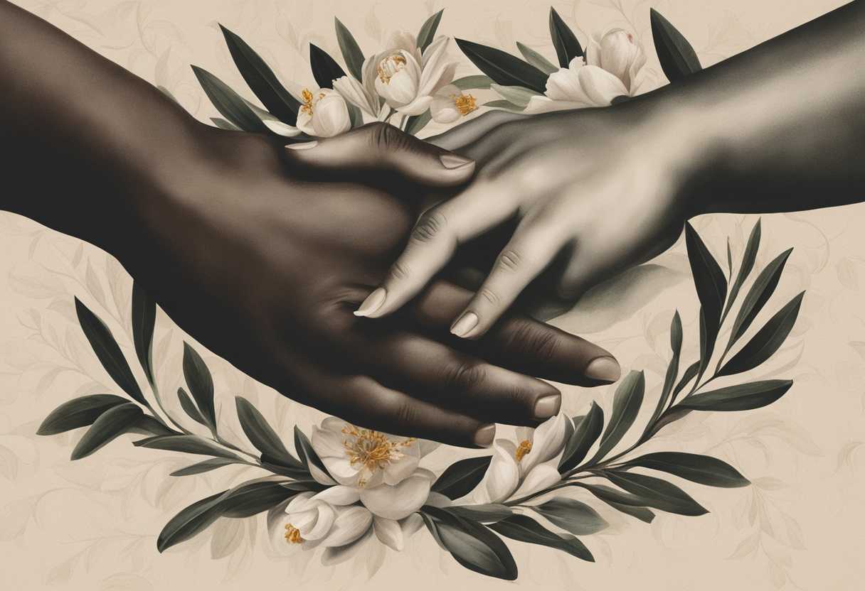 Two-diverse-hands-clasped-together-symbolizing-unity-surrounded-by-blooming-olive-branches-serene_fvbx