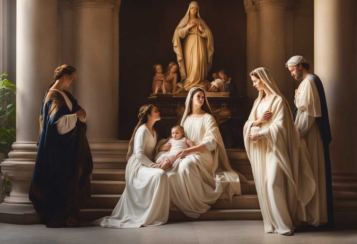 Serene-family-gathering-under-a-statue-of-Our-Lady-of-Lourdes-soft-light-peaceful-atmosphere_aybd