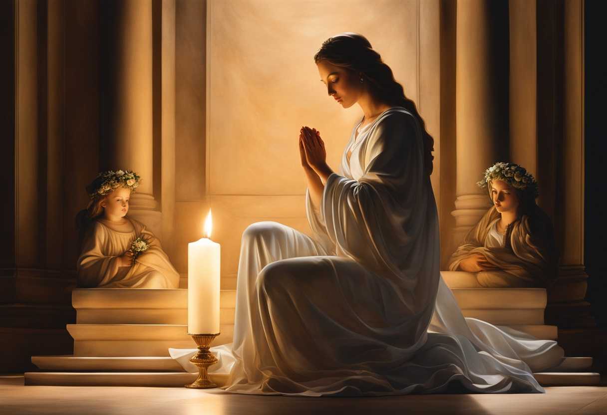 Serene-figure-kneeling-before-a-radiant-statue-of-Our-Lady-surrounded-by-soft-candlelight-peaceful_adyl