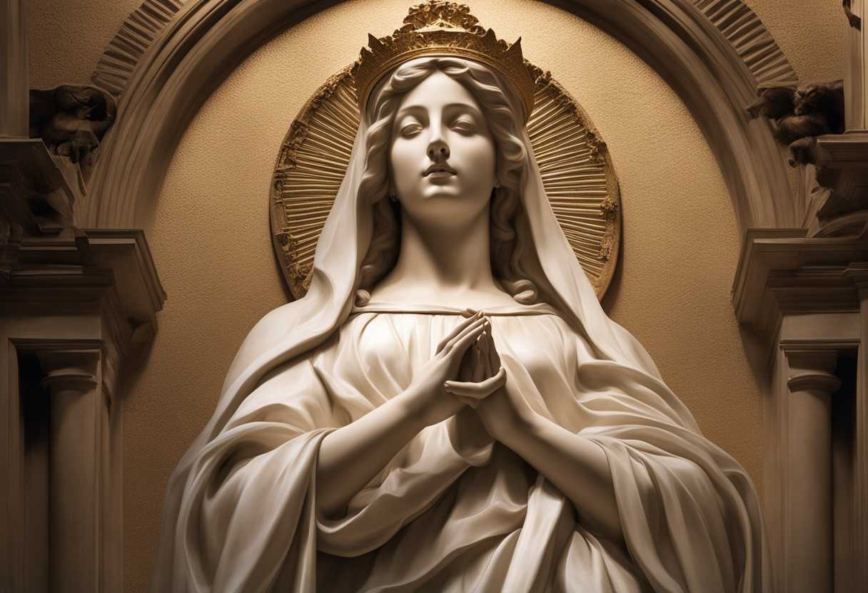 Serene-figure-of-Our-Lady-surrounded-by-soft-light-healing-hands-raised-peaceful-atmosphere_fiob