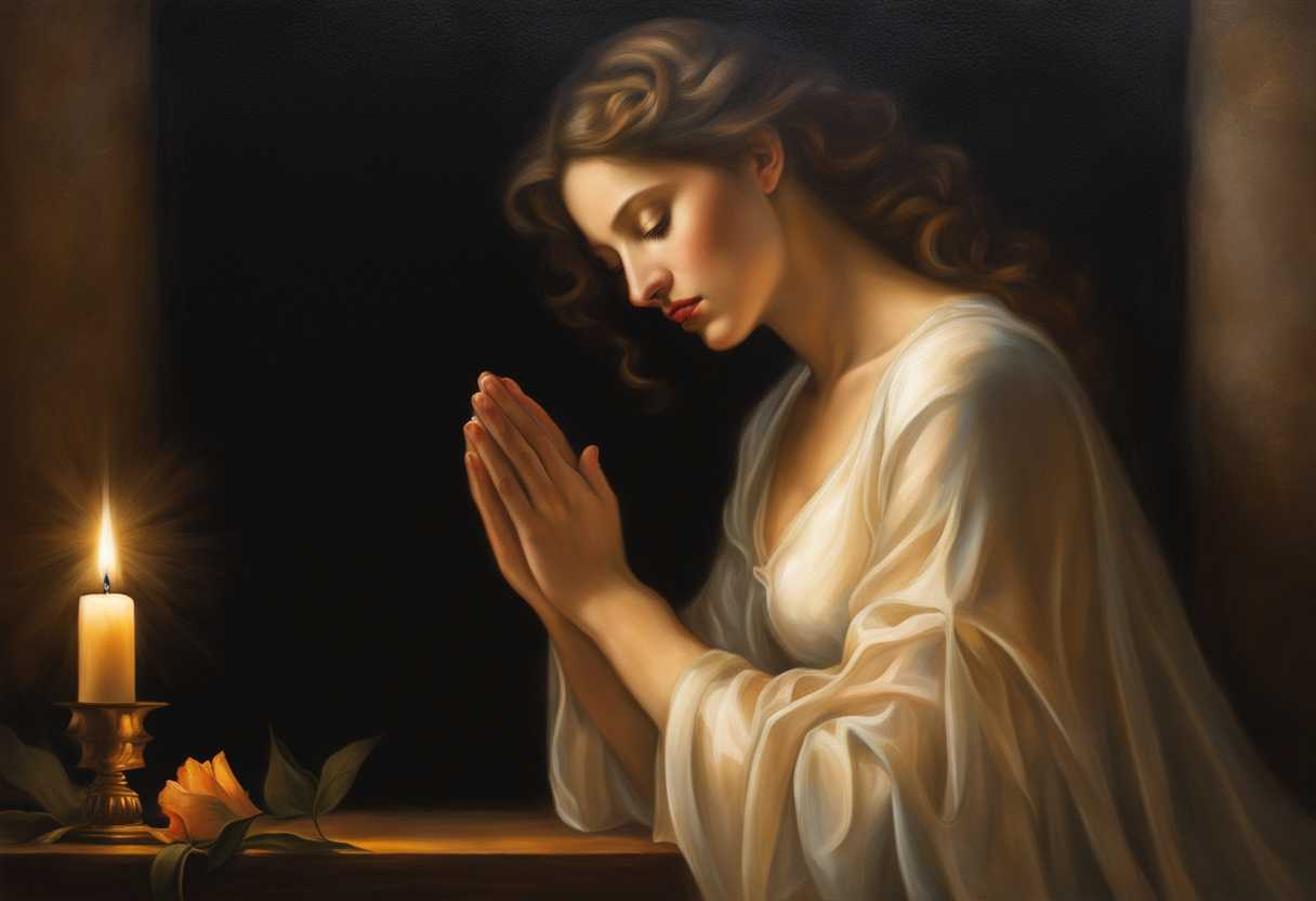 A-serene-woman-in-prayer-candlelight-flickering-surrounded-by-soft-ethereal-light-seeking-clarit_avdk