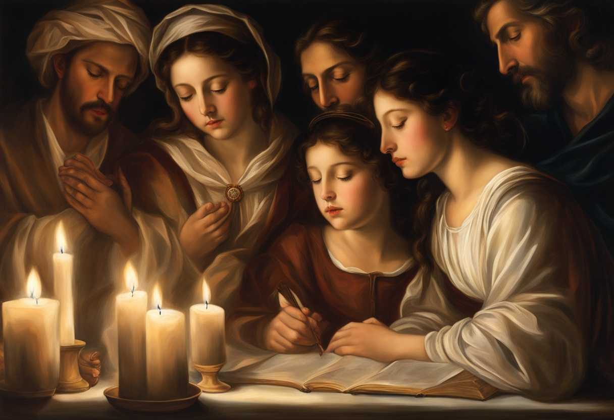 Candlelit-prayer-gathering-solemn-faces-bowed-whispers-of-gratitude-unity-in-shared-faith_vmyx