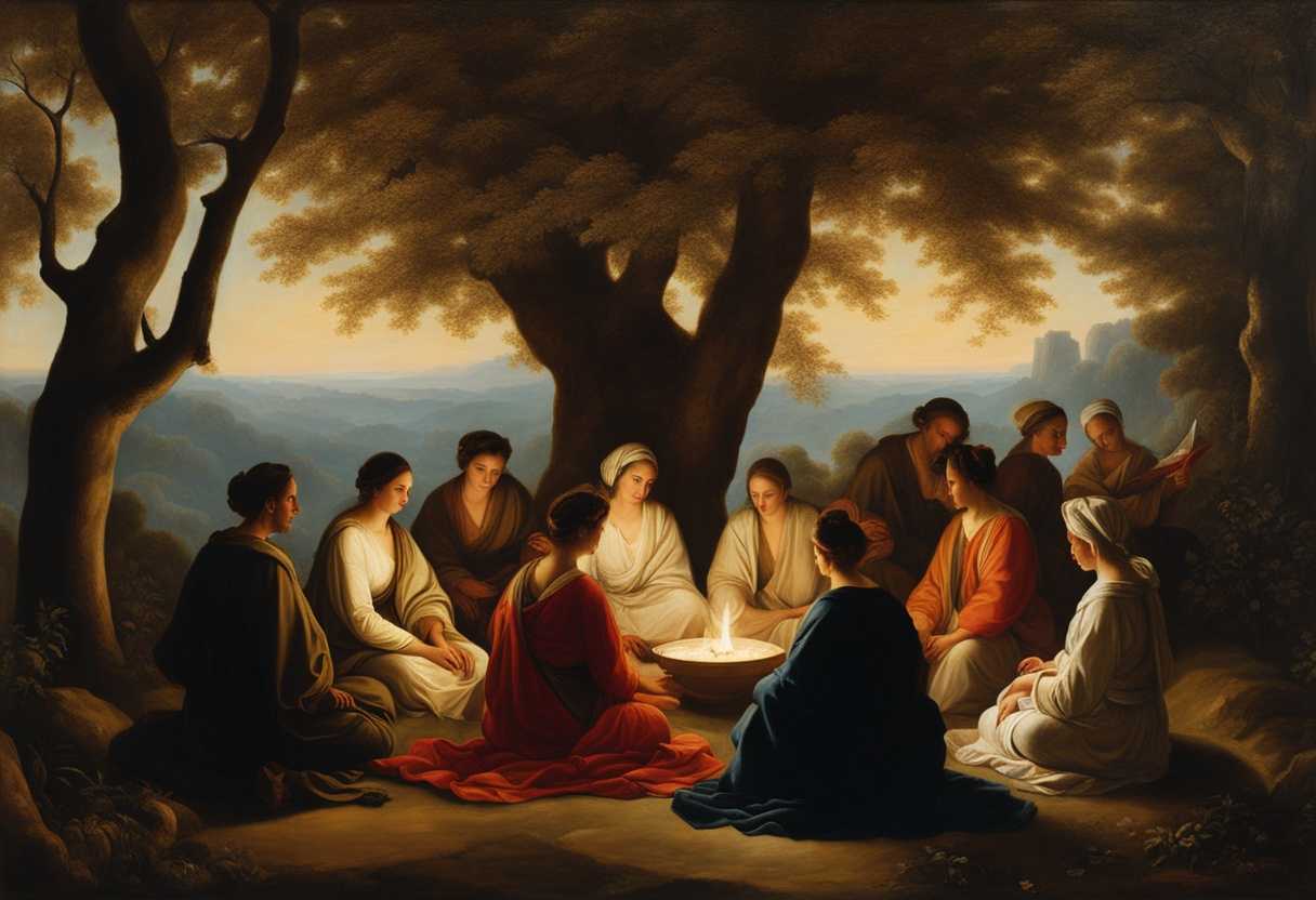 A-serene-gathering-of-individuals-meditating-under-softly-lit-trees-embodying-tranquility-and-peace_vfwk