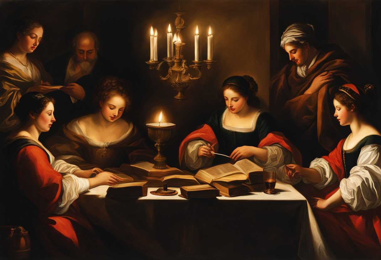 A-cozy-gathering-of-diverse-individuals-passionately-exchanging-ideas-amidst-scattered-books-and-war_tmlt