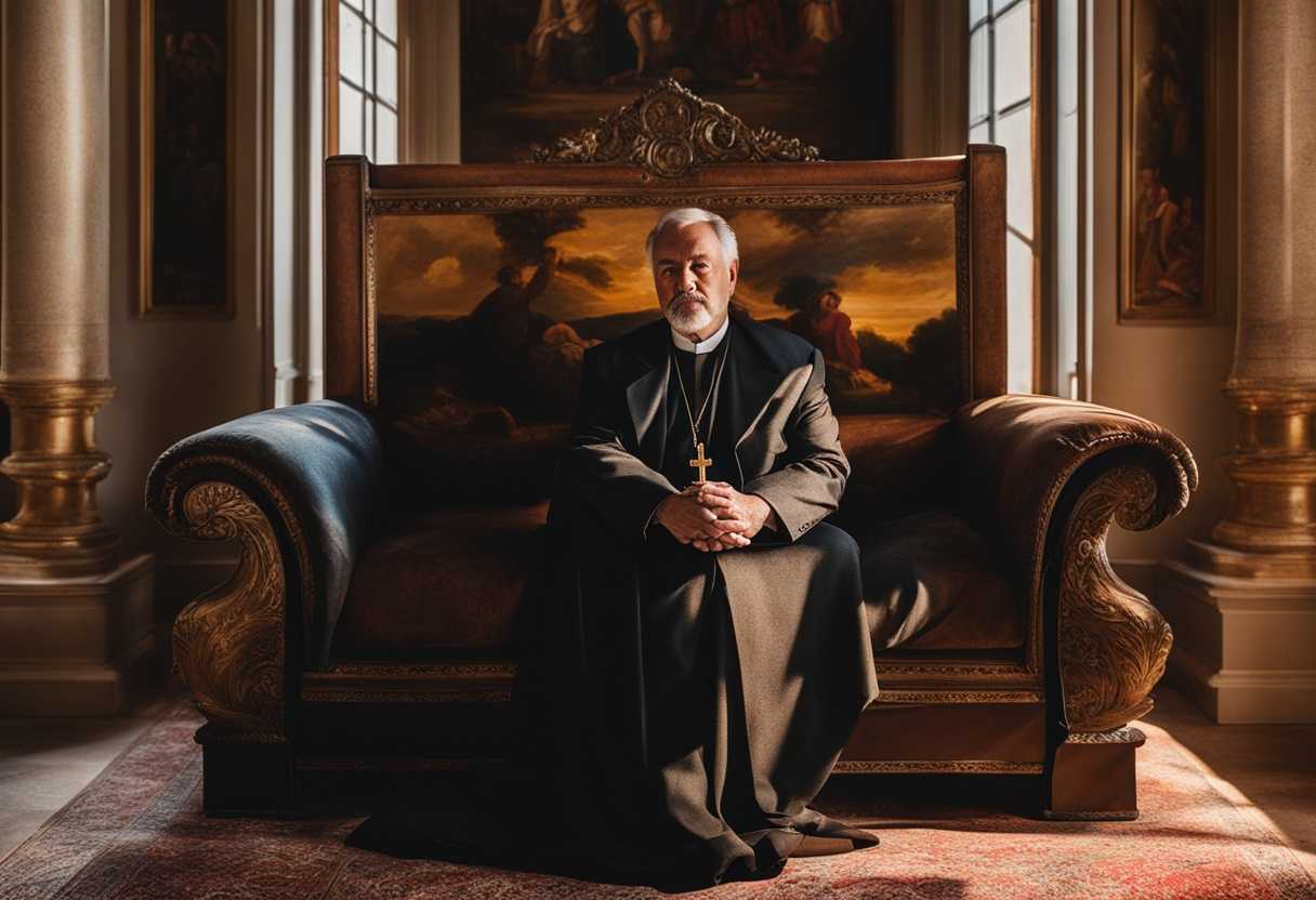 Pastor-in-cozy-armchair-sunlight-streaming-hands-in-prayer-surrounded-by-family-photos_nkeg