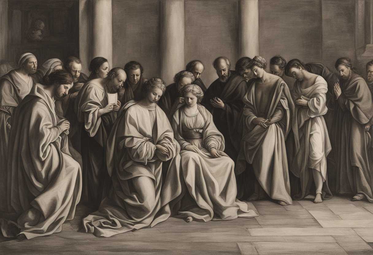 A-serene-gathering-of-diverse-faces-heads-bowed-in-prayer-candles-flickering-softly_dele