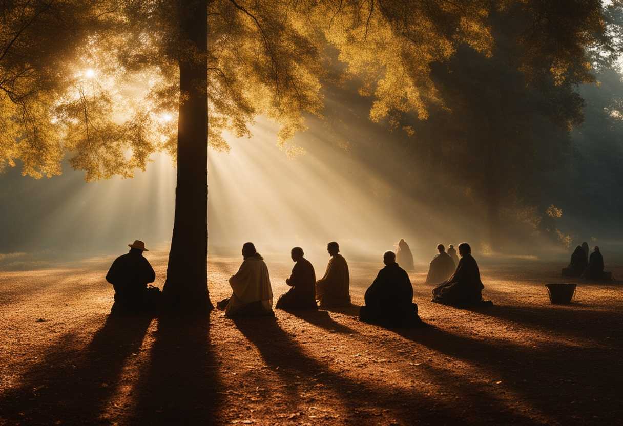 Morning-light-filters-through-leaves-as-individuals-pray-in-serene-vibrant-nature_mgcj