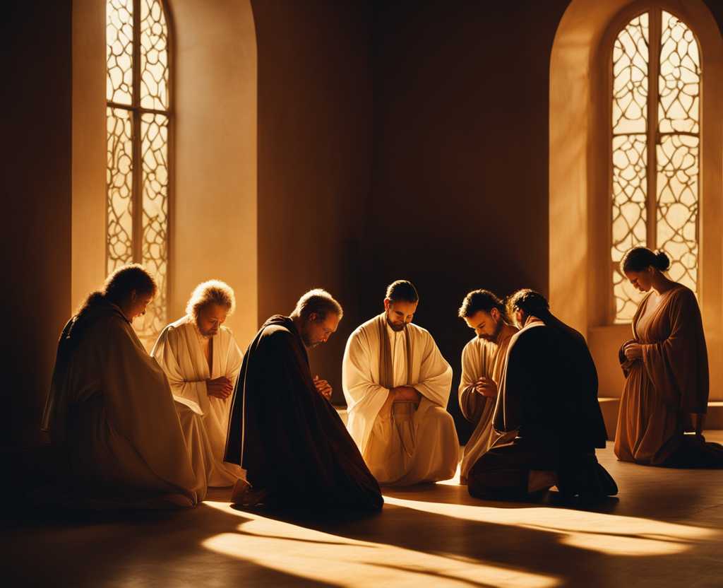 group-of-people-praying-together-warm-golden-light-setting-sun-soft-glow-hands-clasped-together-