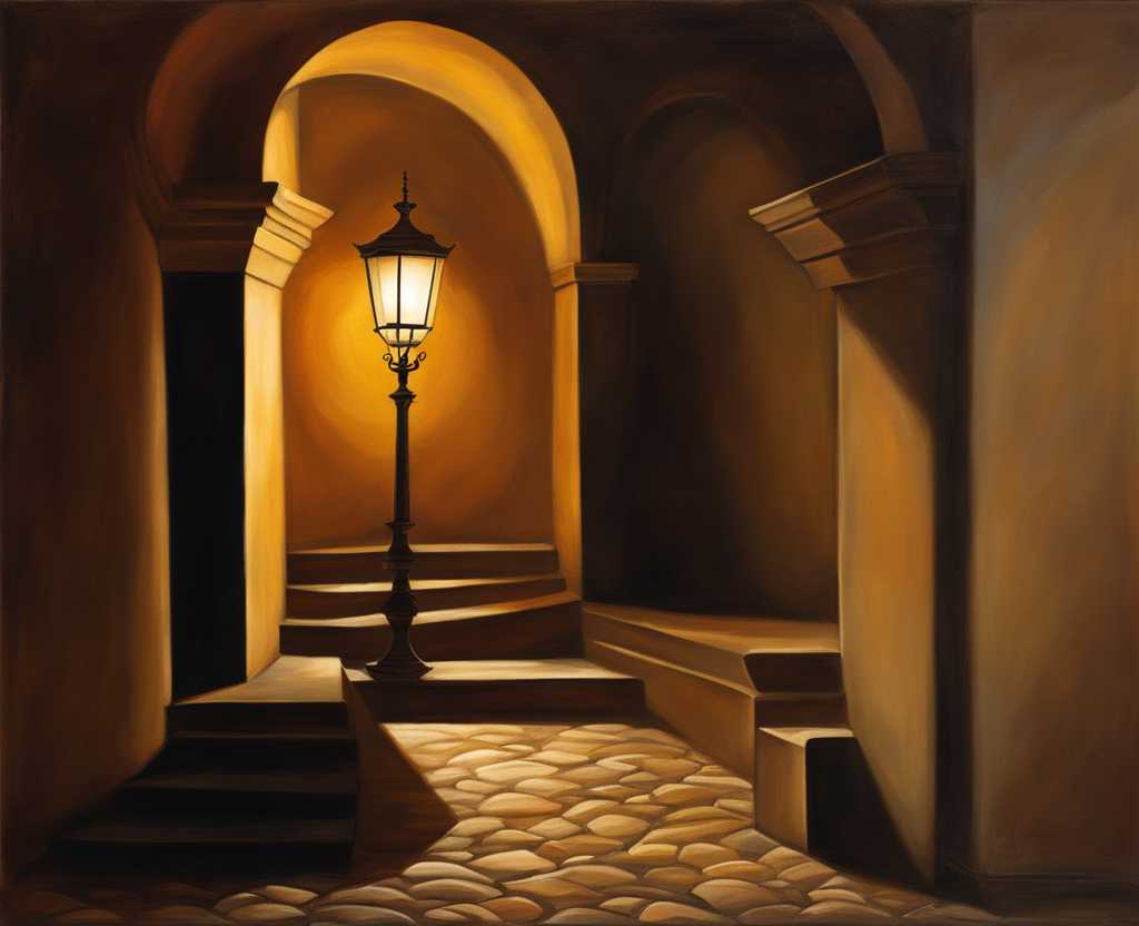 lamp-and-path-warm-glow-winding-path-guidance-hope-journey-of-life-peaceful-coexistence-of-lig