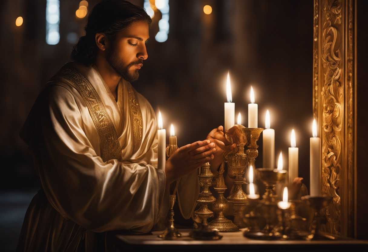 A-serene-figure-prays-with-holy-water-soft-light-illuminating-sacred-symbols-around-them_kuat