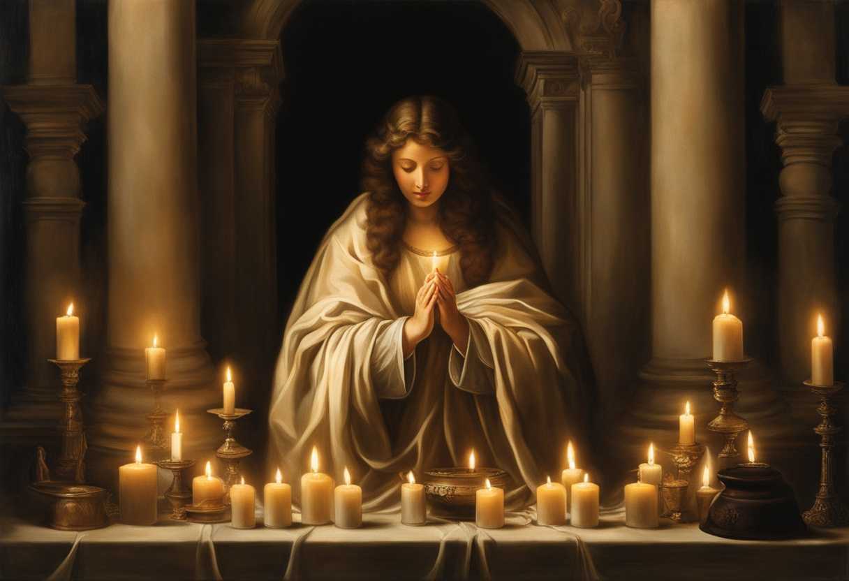 A-serene-figure-in-prayer-surrounded-by-glowing-candles-seeking-divine-strength-and-guidance_ueeb