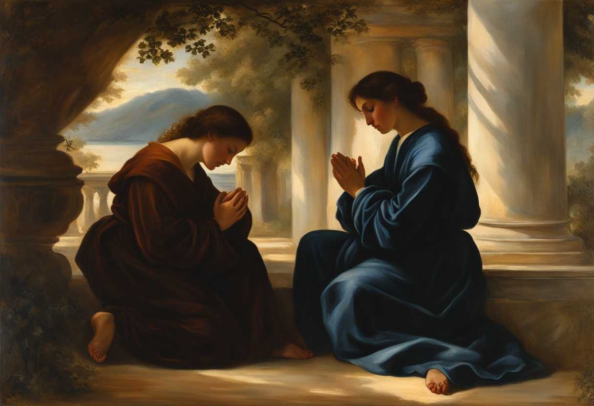 Two-friends-sharing-a-quiet-moment-hands-clasped-in-prayer-serene-nature-backdrop-warm-sunlight_eatc