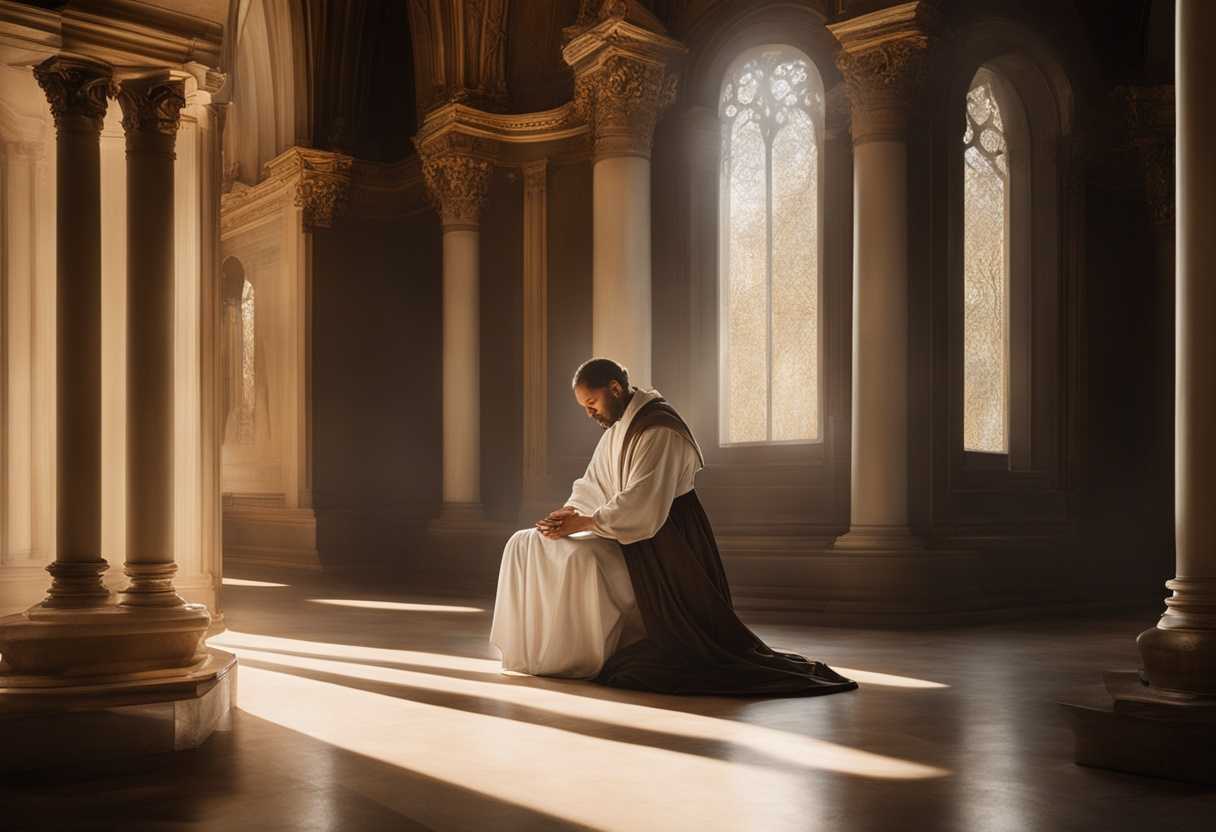 A-serene-figure-praying-in-a-sunlit-chapel-surrounded-by-candles-and-soft-shadows_yfab