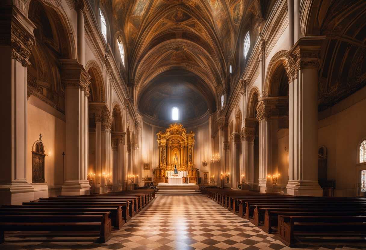 A-serene-church-interior-candlelight-flickering-faithful-congregation-praying-St-Jude-statue-pea_banx