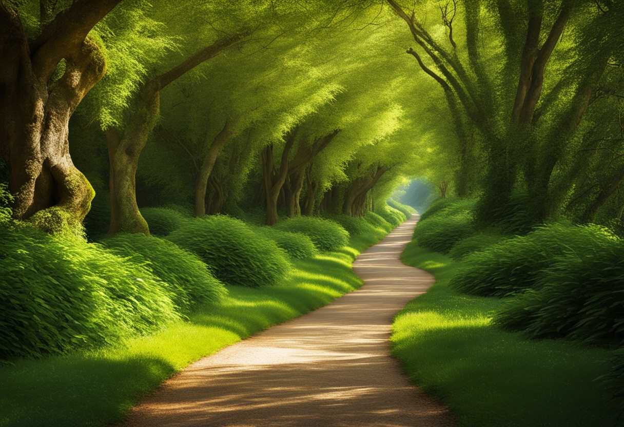 Serene-path-through-lush-greenery-sunlight-filtering-through-trees-symbolizing-spiritual-journey-a_pbbx