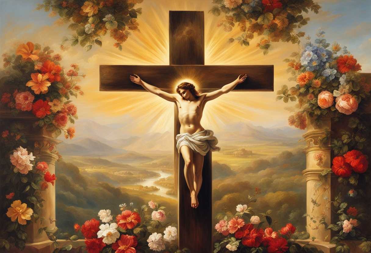 Radiant-cross-adorned-with-flowers-sunlight-streaming-serene-atmosphere-deep-sense-of-gratitude-_gdke