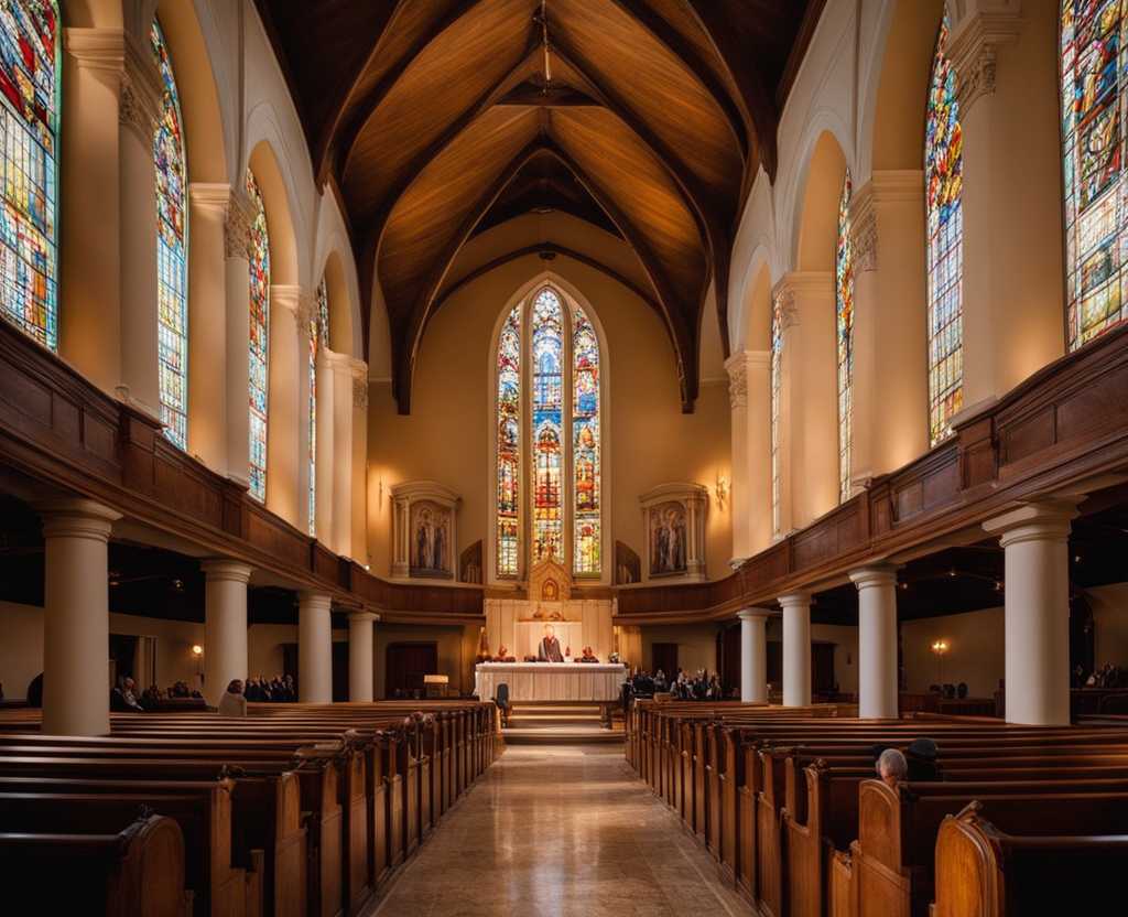 church-congregation-during-a-service-pews-heads-bowed-in-prayer-sunlight-through-stained-glass-p