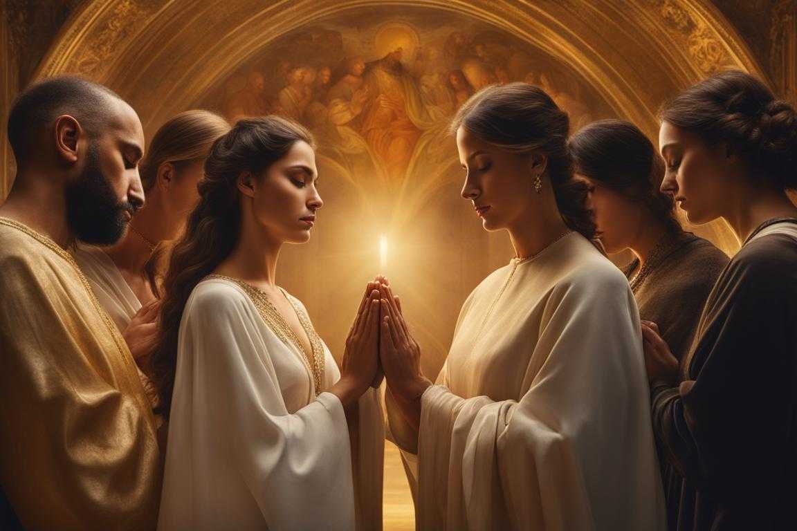 group-of-people-standing-in-a-circle-heads-bowed-in-prayer-hands-clasped-together-golden-light-s