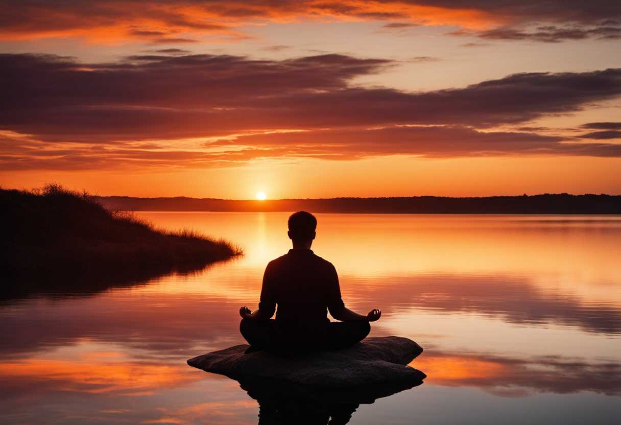 Serene-sunset-over-calm-waters-silhouette-of-a-person-meditating-peaceful-ambiance-warm-colors_kcwm
