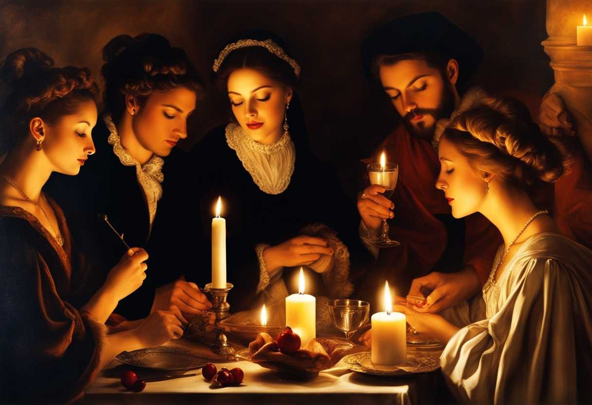 Warm-candlelight-cozy-gathering-friends-sharing-heartfelt-thanks-festive-decorations-joyful-atmo_hdfx