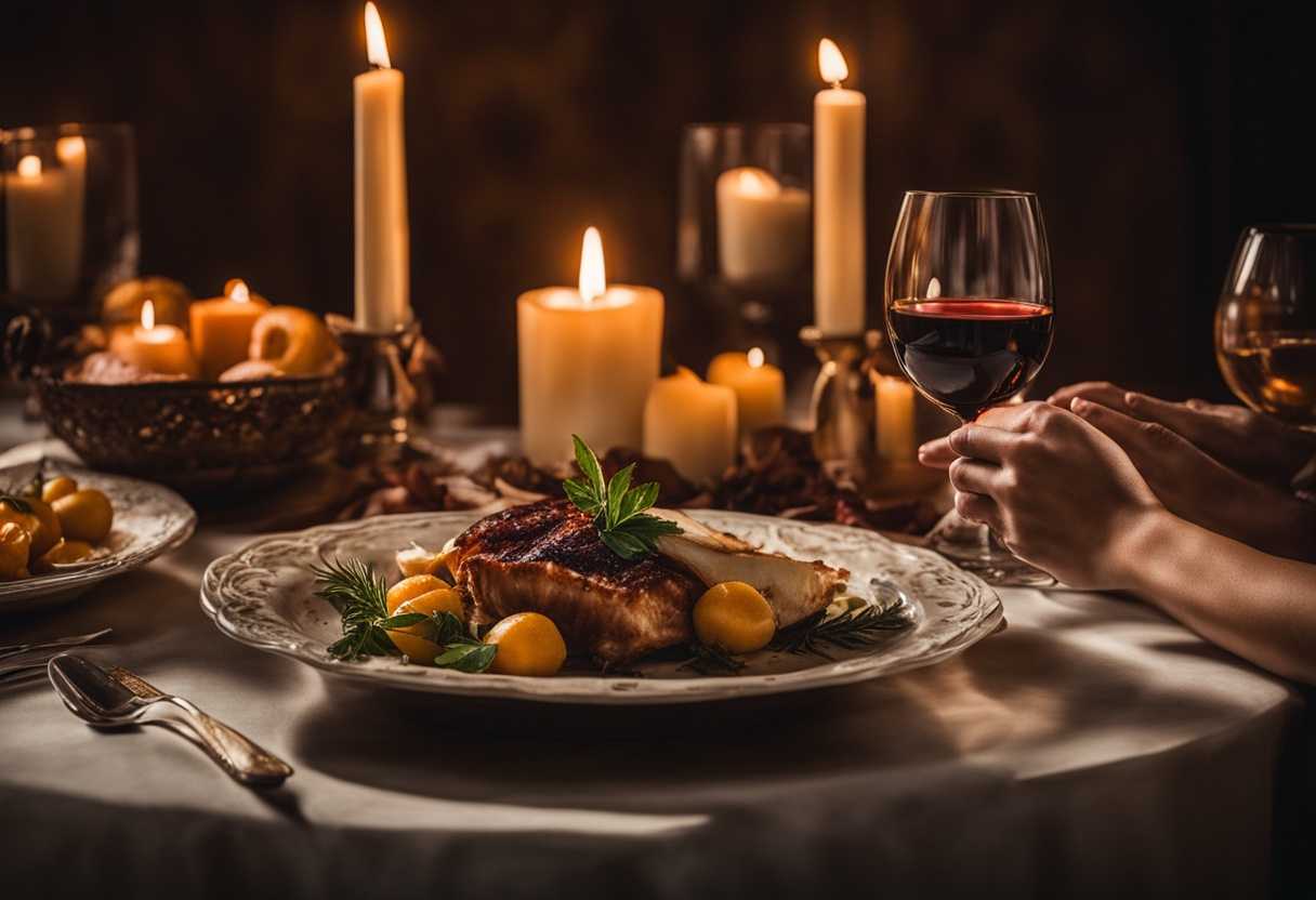 Hands-gently-clasped-in-prayer-over-a-beautifully-arranged-meal-warm-candlelight-serene-atmosphere_omgm