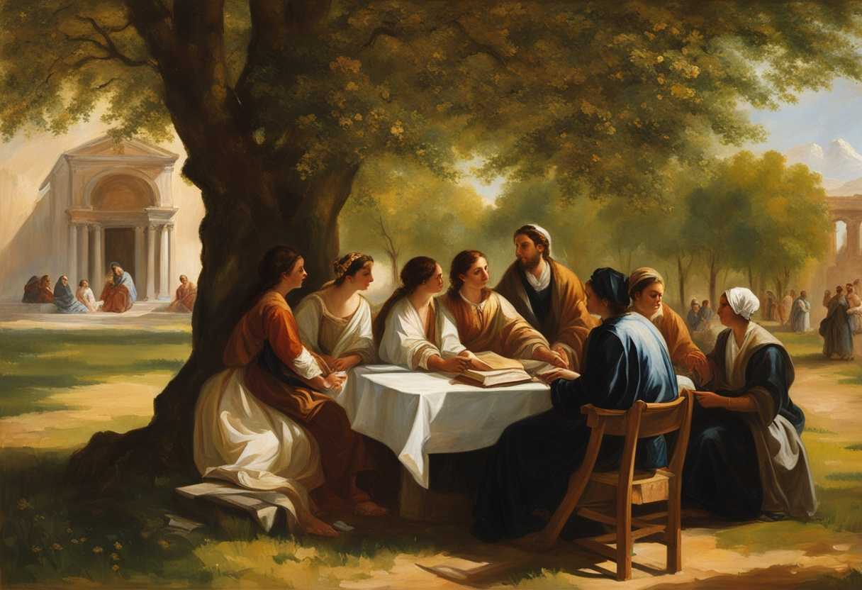 A-wise-mentor-sharing-insights-with-eager-students-under-a-blooming-tree-sunlit-serene-atmosphere_vurl