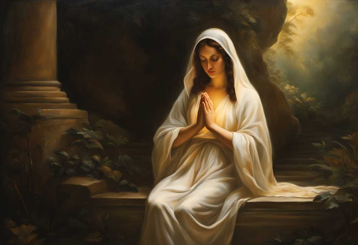 Serene-figure-in-prayer-surrounded-by-glowing-light-peaceful-atmosphere-nature-backdrop-tranquil_ugos