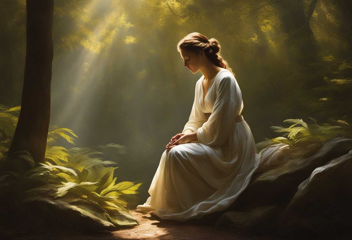 Serene-figure-praying-in-a-sunlit-forest-surrounded-by-nature-s-tranquility-seeking-divine-guidanc_vxjm