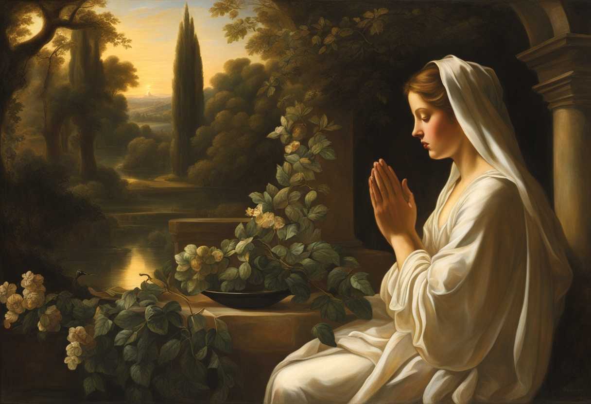 Serene-setting-hands-clasped-in-prayer-golden-light-illuminating-lush-greenery-symbols-of-abundan_asdr