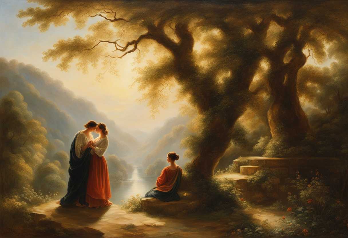 Serene-landscape-gentle-sunlight-filtering-through-trees-two-figures-embracing-expressions-of-pea_lhkj