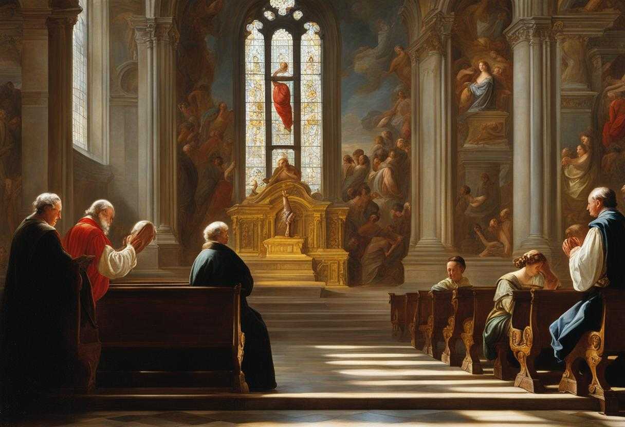 A-serene-moment-in-a-church-heads-bowed-hands-clasped-light-filtering-through-stained-glass_symo
