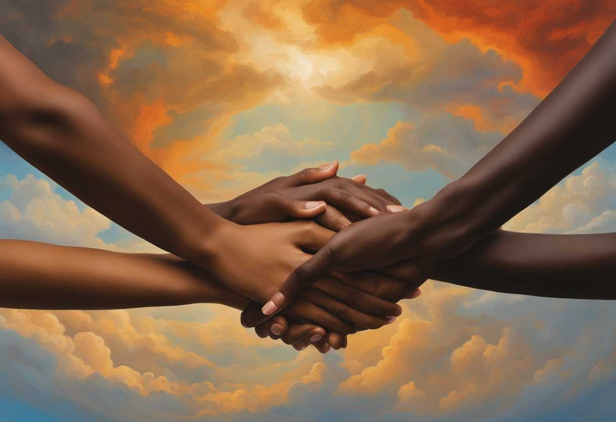 A-serene-gathering-of-diverse-people-hands-joined-under-a-vibrant-sky-symbolizing-unity_etbs