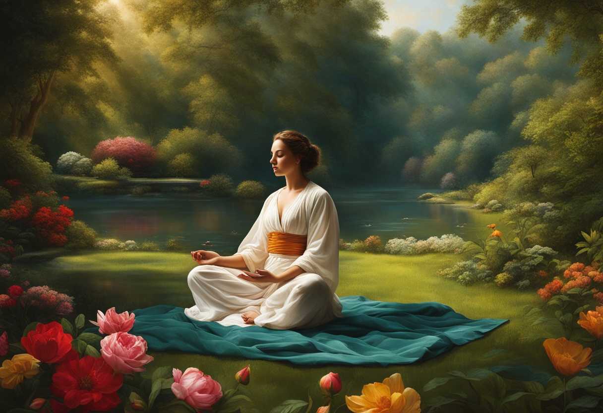 Person-meditating-in-a-serene-garden-surrounded-by-nature-embodying-peace-and-mindfulness-vibrant_vzzm