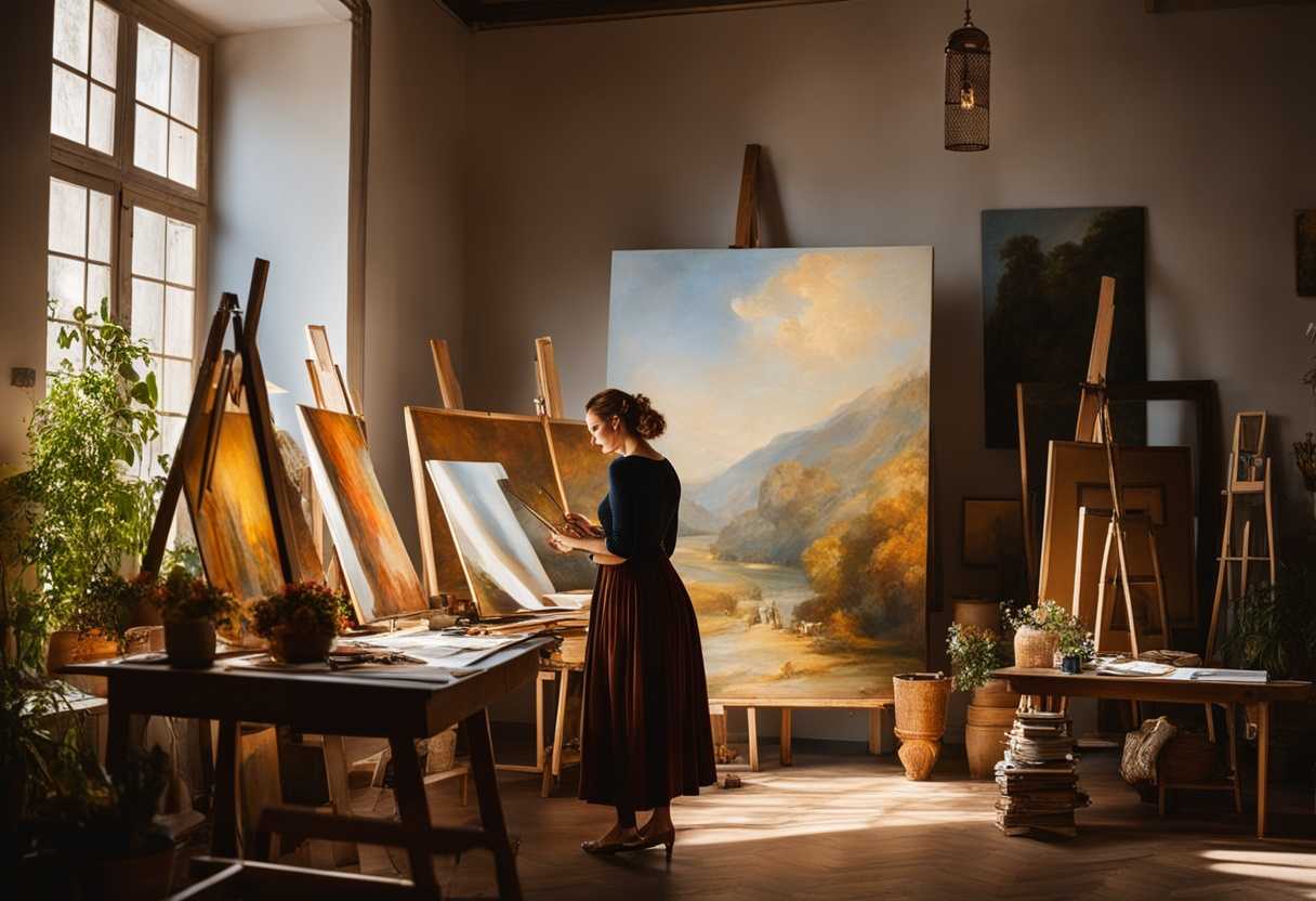 Serene-artist-in-a-sunlit-studio-surrounded-by-vibrant-canvases-invoking-divine-creativity-peacef_pyir