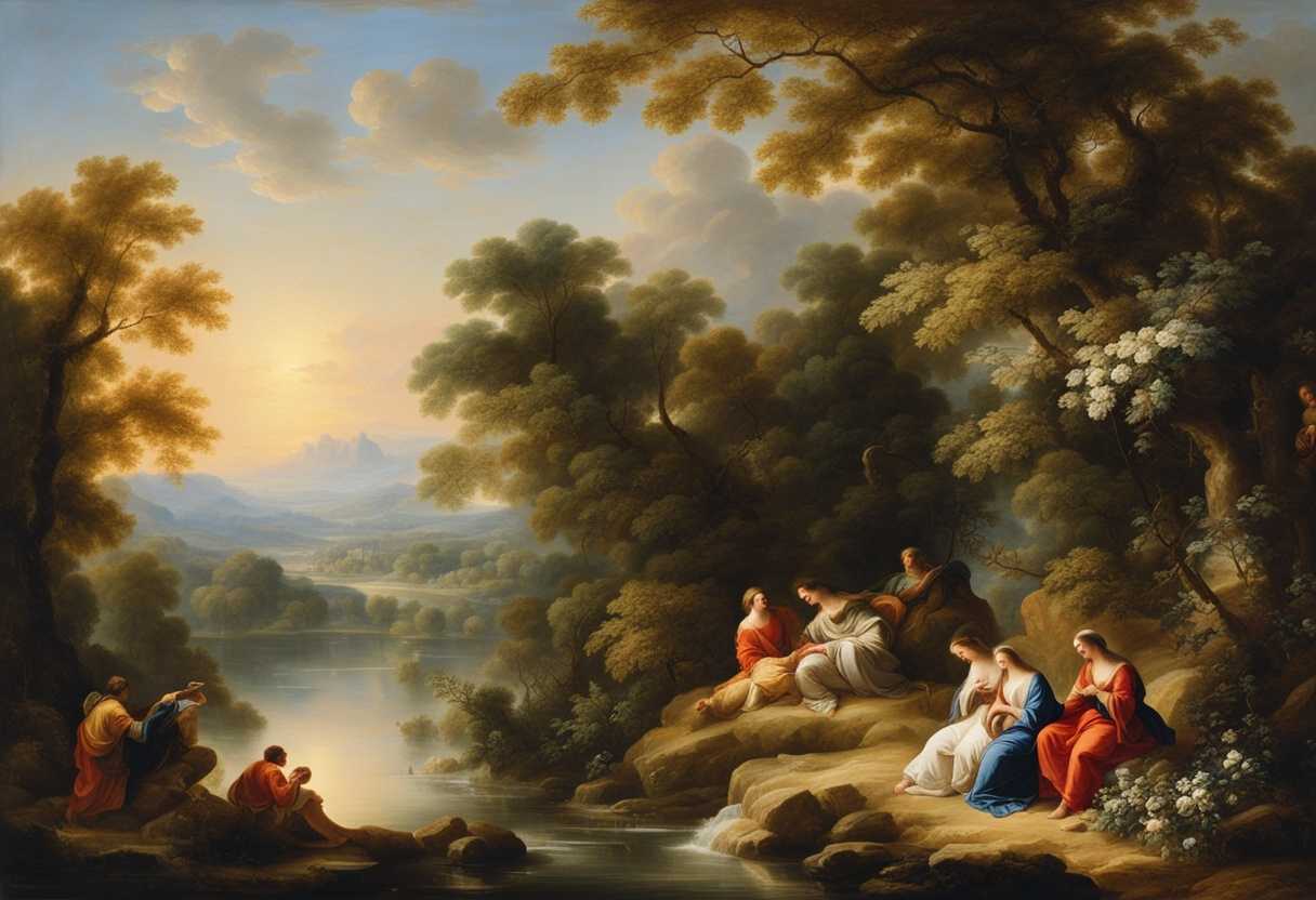 Serene-landscape-radiant-sun-flowing-river-vibrant-flora-peaceful-figures-in-prayer-harmony-tr_bouw