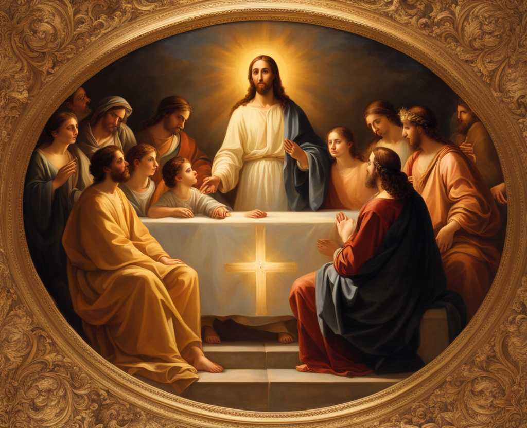 group-of-people-gathered-around-Jesus-illuminated-by-warm-glow-of-setting-sun-compassionate-gaze-