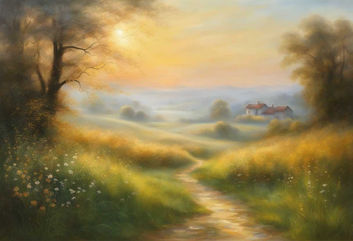 Serene-morning-light-gentle-footsteps-on-dew-kissed-grass-tranquil-atmosphere-soft-pastel-colors-_zlfb